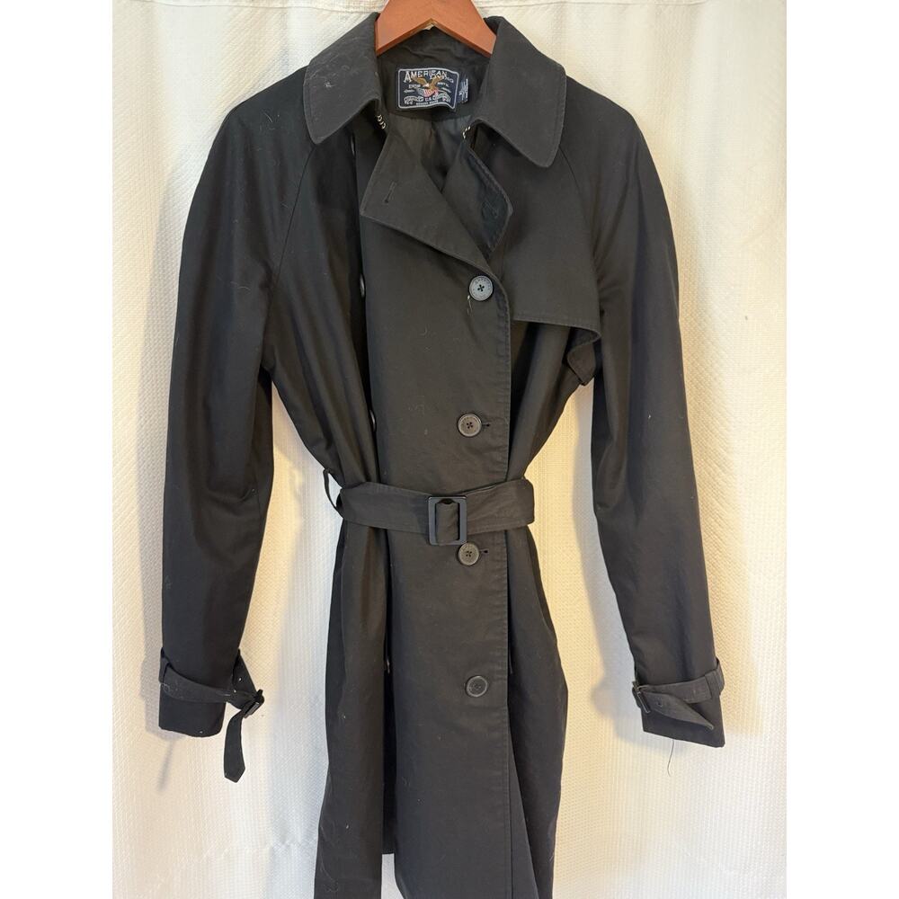 American Living Women’s Double‎ Breasted Lightweight Lined Trench Coat XL Black
